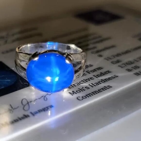 Bright Blue Lab Sapphire In Sterling Silver Ring, 8ct. Certified. Size 7.25 - Picture 8 of 10